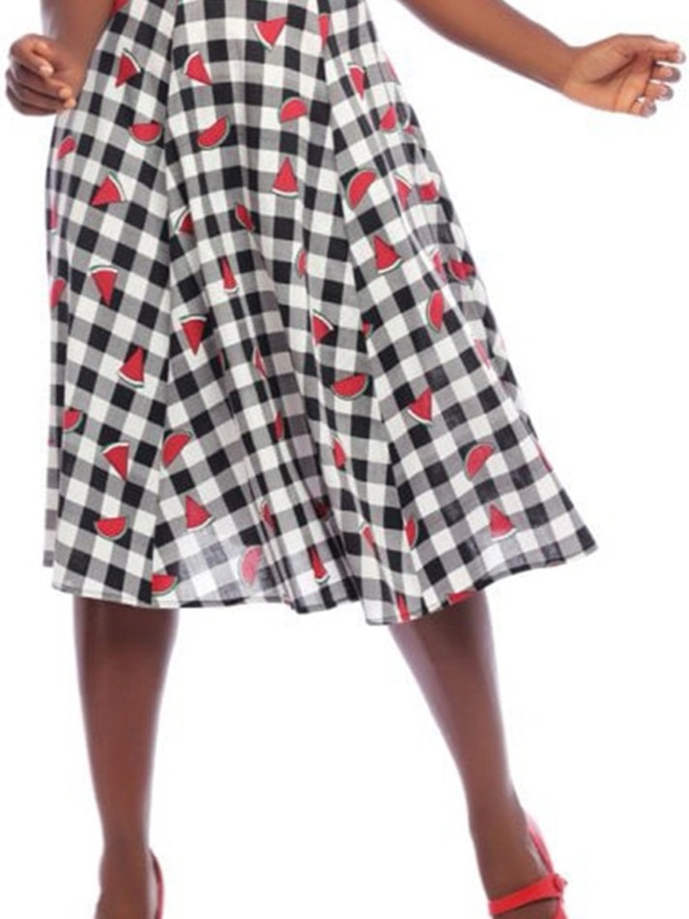Collectif watermelon print gingham retro skirt - Picture 6 of 9